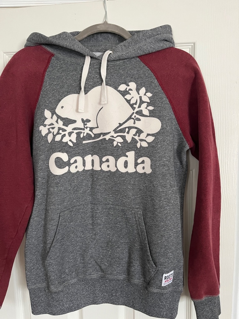 Roots Grey Hoodie with Maroon Raglan Sleeves